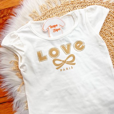 Conj. Blusa Love Paris e Short Saia - Off White e Areia